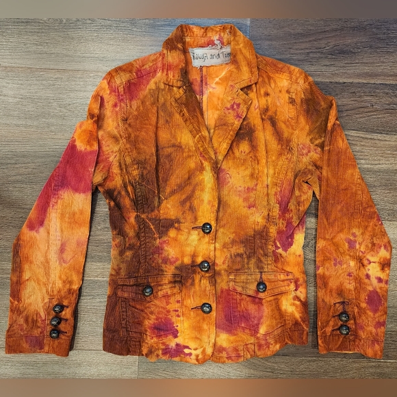 Rough And Tumble Vintage Womens Tye Dye Orange Jacket Button Up Corduroy - Picture 1 of 10